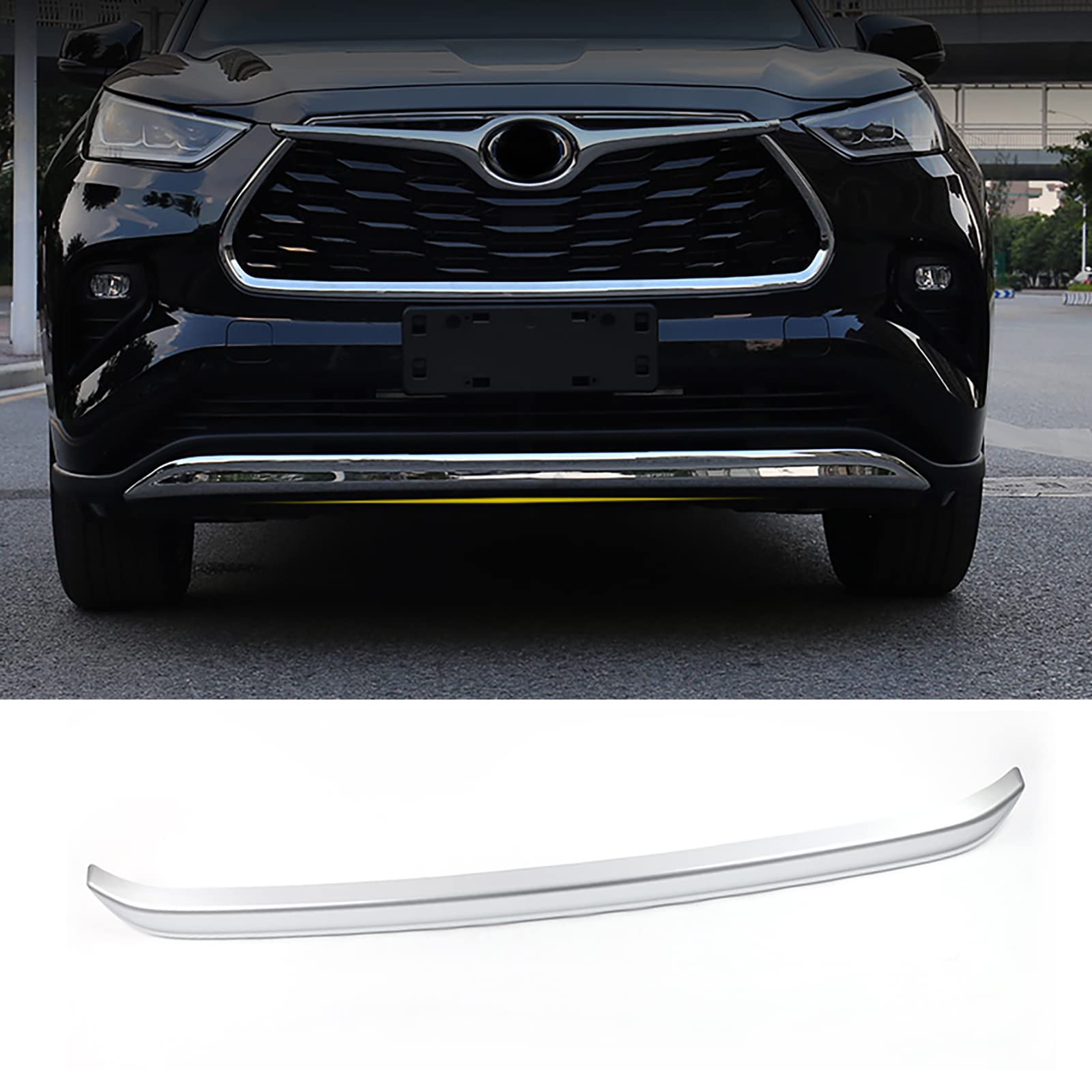 KELEIMAI Car Accessories Fit for Toyota Highlander Low Configuration 2020 2021 2022 2023 2024 2025 Front Bumper Protector Guard Cover Trim (Silver) ABS 1 PC