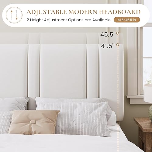 Miniatura 5 de SHA CERLIN Base de cama de plataforma de tamaño matrimonial, cama tapizada de terciopelo con cabecera ajustable, diseño capitoné de canal vertical,