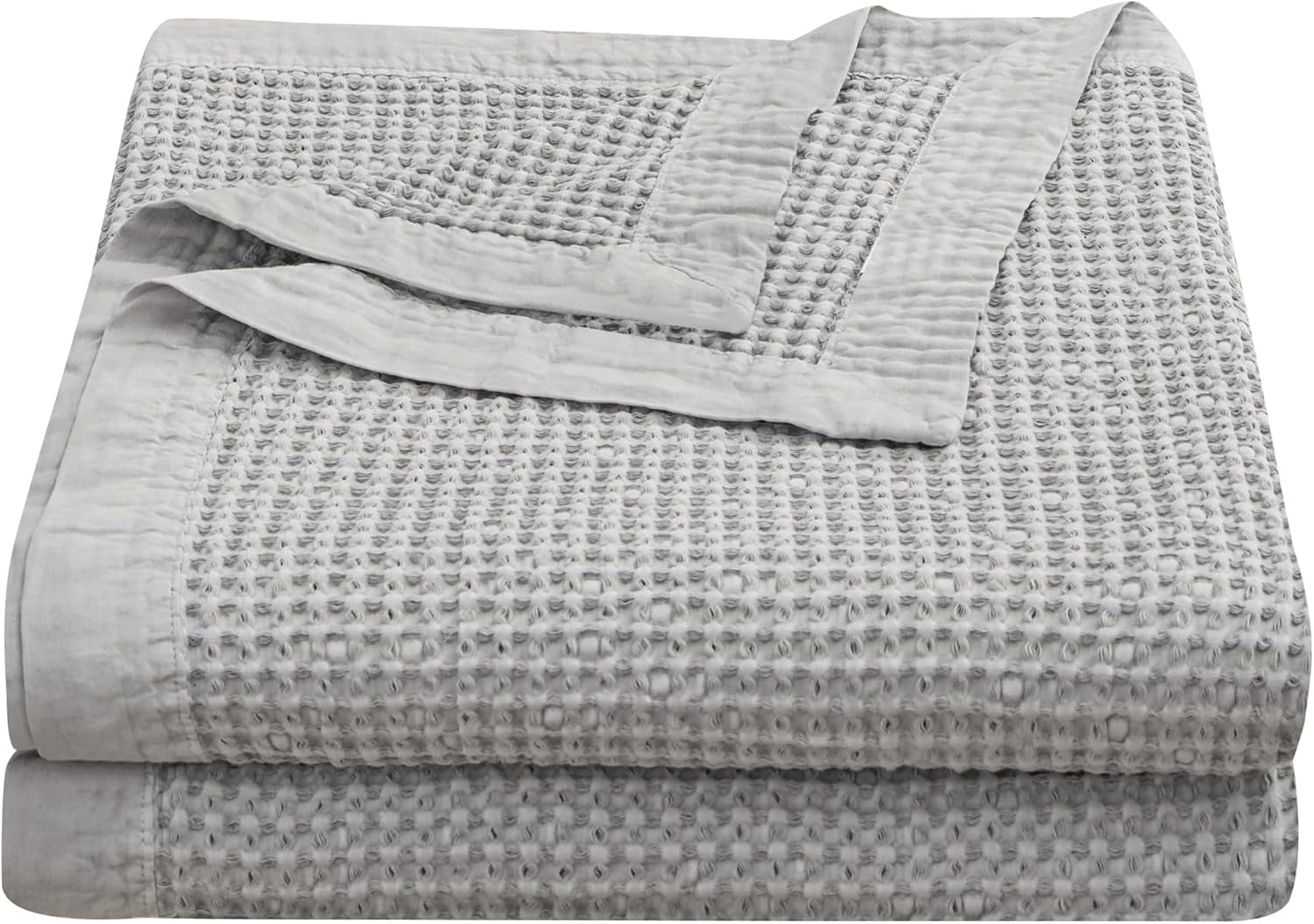 HiEnd Accents Stonewashed Cotton Waffle Weave Coverlet, Queen Size, Gray Solid Color, Classic Traditional Bedding, Soft Lightweight Breathable Blanket