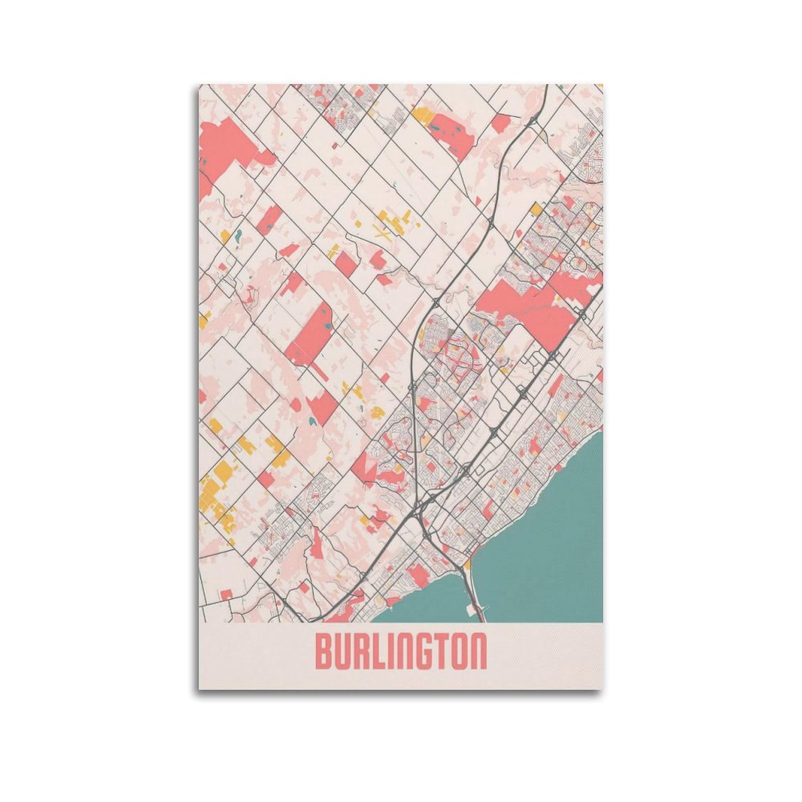 OKAHYS Canada Burlington Vintage Map Poster Decorative Painting Canvas Wall Artworks Picture 20x30inch(50x75cm)