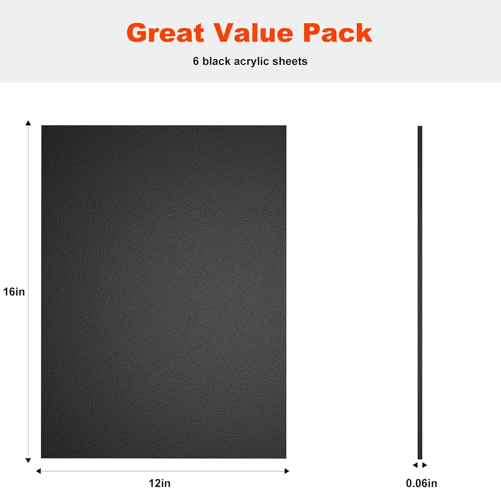 ABS Plastic Sheet 1/16 Inch Thick Black Plastic Sheet 16"x 12" x 0.06" Flexible Plastic Sheets for Crafts Home Decor and DIY Project Black Plastic Sheeting Moldable Plastic Sheets - 6 Pack