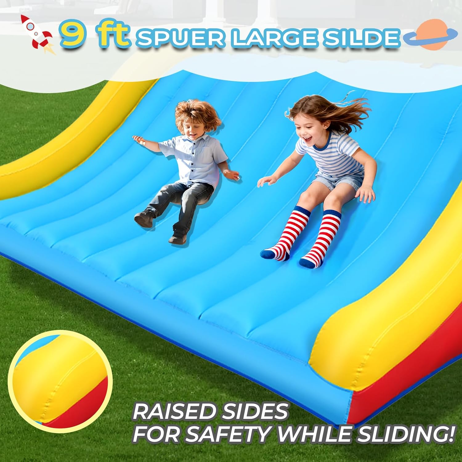 Whubefy Inflatable Bounce House for Big Kids 8-12, 13.4x13.4Ft Bouncy House Indoor/Outdoor, Jumping Castle with Blower for Kids, Space Theme Bounce Castle for Party,Backyard