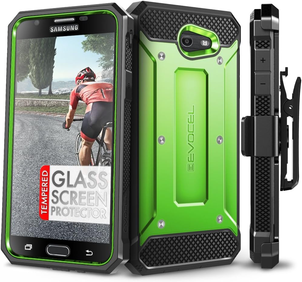Galaxy J7 Prime/ J7 V / J7 2017 Case, Evocel [Explorer Series] with Free [Glass Screen Protector] Premium Full Body Case [Belt Clip] for Galaxy J7 Perx/Galaxy Halo / J7 Sky Pro/SM-J727, Green