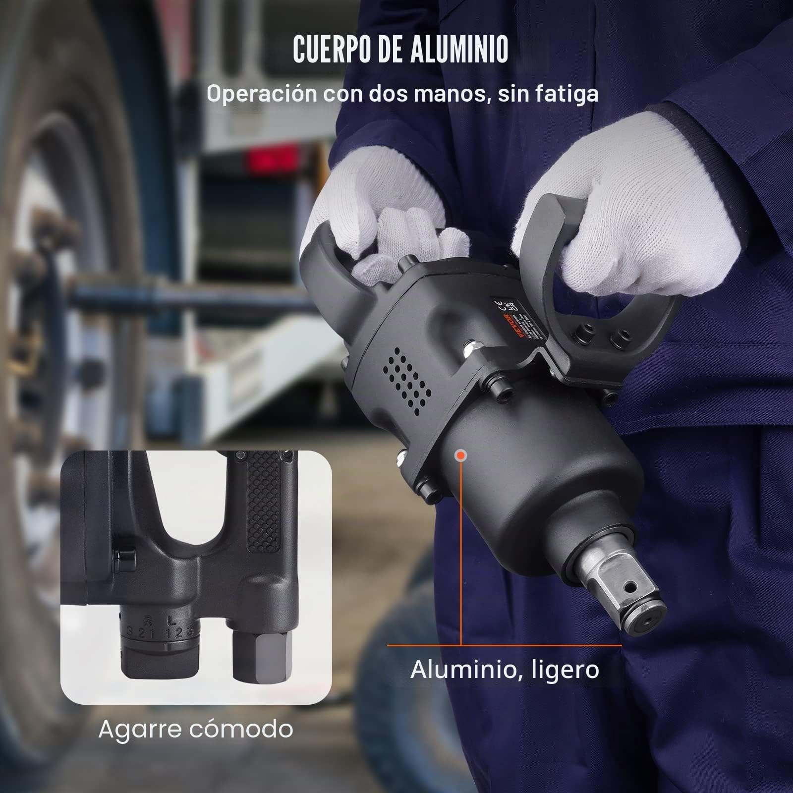 VEVOR Llave de impacto de aire, pistola de impacto de aire de 1 pulgada, par inverso de 2730 pies-libras, mango en D liviano para reparaciones de servicio pesado, tareas de camiones