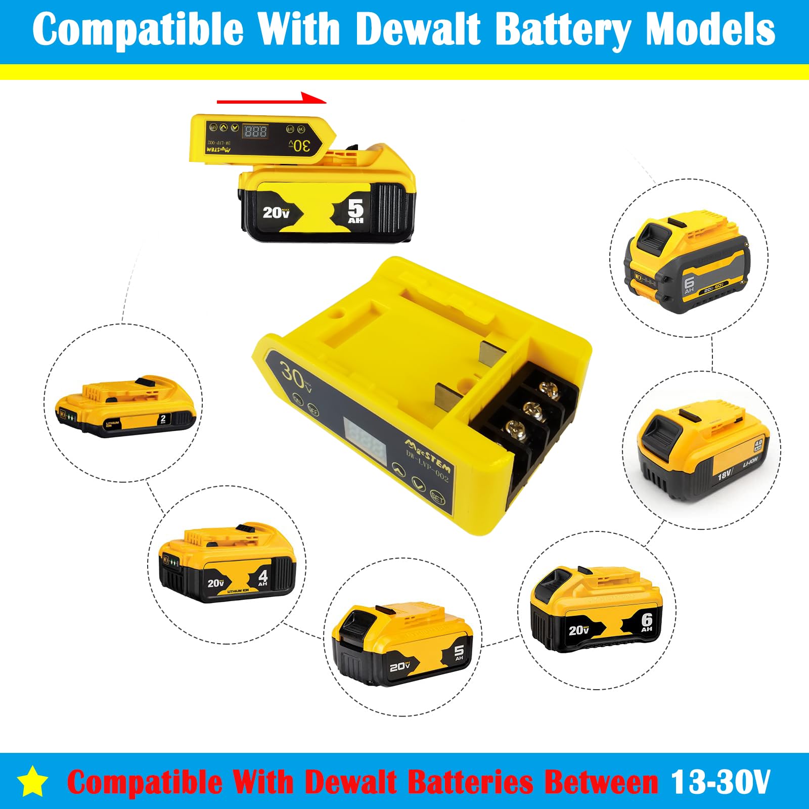 Convertidor reductor de 20 V a 12 V, 28 A, 336 W, máximo compatible con adaptador de batería DeWalt de 20 V y 18 V, adaptador de batería de rueda eléctrica, regulador de CC 11-70 V a 3.3-24 V