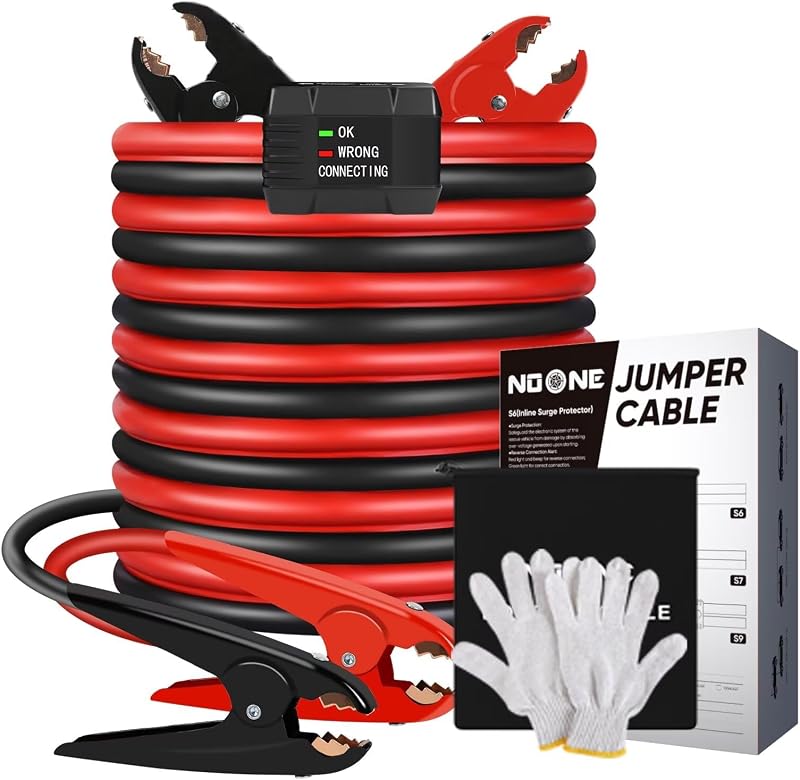 2 Gauge 20 Feet Heavy Duty Jumper Cables with Reverse Polarity Protection | 800Amp Automotive Booster Cables for Car, SUV and Truck, Jumper Cables Kit with Carry Bag and Gloves (2AWG x 20Ft)