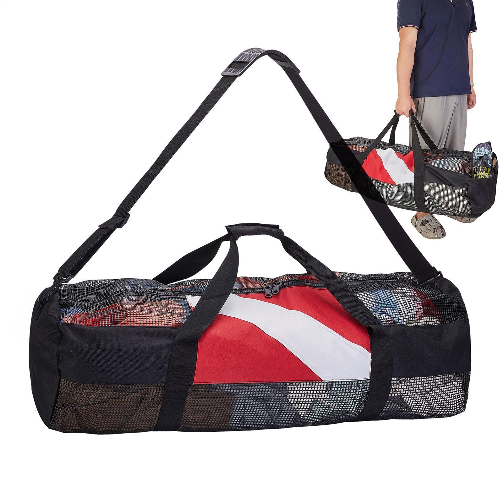 Generico Borsa per ingranaggi per immersione, borsa in maglia con cerniera per | Borse da spiaggia addensate per sport acquatici, snorkeling a secco rapido pieghevole