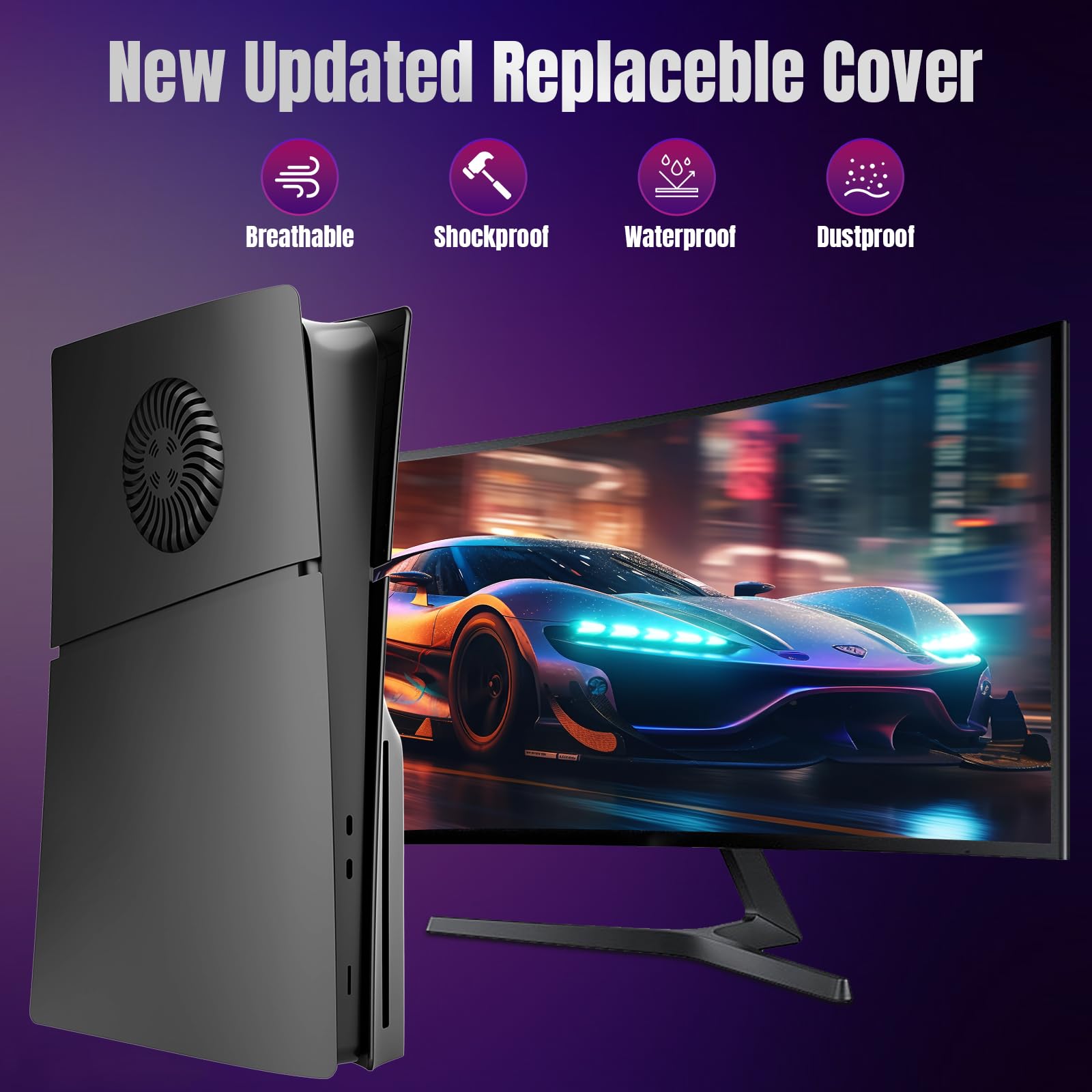 Slim Disc Edition Abdeckplatten Mit Kühlungsöffnungen für PS5 Konsole, Shell Panels für PlayStation 5 Zubehör, Schützende Ersatzblende (Schwarz)