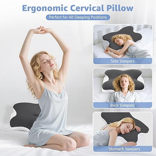 Miniatura 3 de Cervical Pillow for Neck Pain Relief - Ergonomic Contour Memory Foam Pillow with 2 Pillowcases, Orthopedic Neck Support for Side Back Stomach
