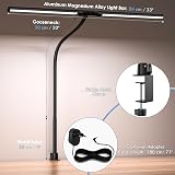 EYOCEAN Lampe de bureau à double tête à pince - 24 W - 80 cm - Lampe lumière du jour de bureau avec télécommande - Lampe de moniteur à intensité variable - Col de cygne - Protection des yeux, Noir - 7