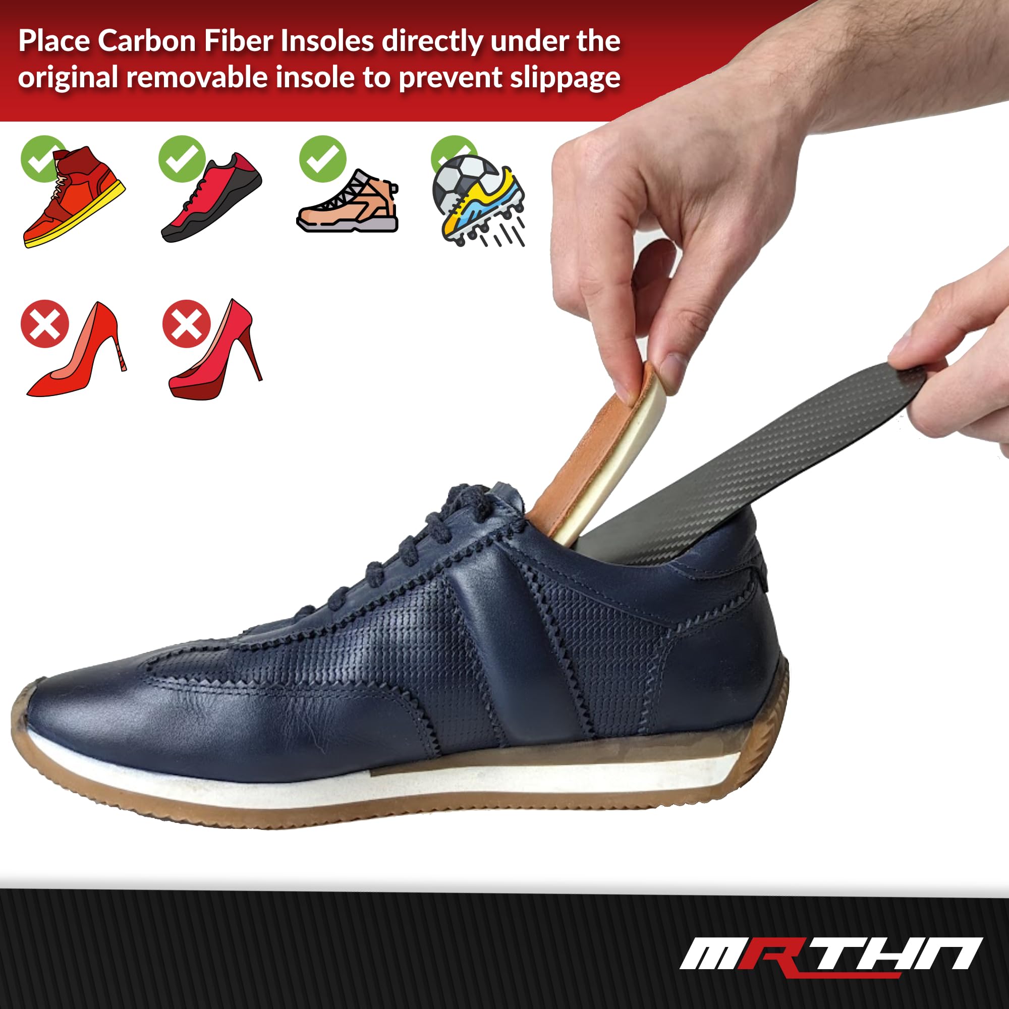 Mortons Extension - Plantilla de fibra de carbono, 1 par, insertos ortopédicos de extensión Morton, inserto rígido para zapatos Hallux Rigidus, puntera de césped y placa de dedo Mortons,