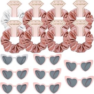 Satin Bridesmaid Scrunchies Bachelorette Hair Ties Set of 6 sunglasses Bridal Shower No Damage Hairties ideas Gift for Wedding Party Favors Bridesmaid Proposal Gifts (8sets White & Rose Gold)