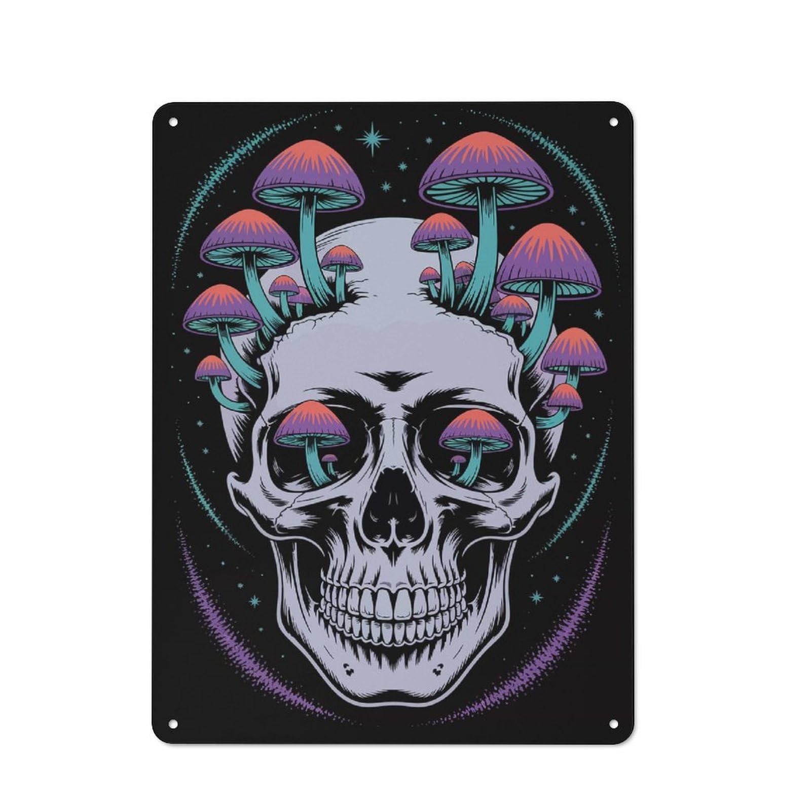 Junmoney Skull With Mushrooms Digital Art Retro Metal Sign 40X30cm For Lounge Or Reading Corner, For An Autumn Wall Display In Lounge And Reading Corner