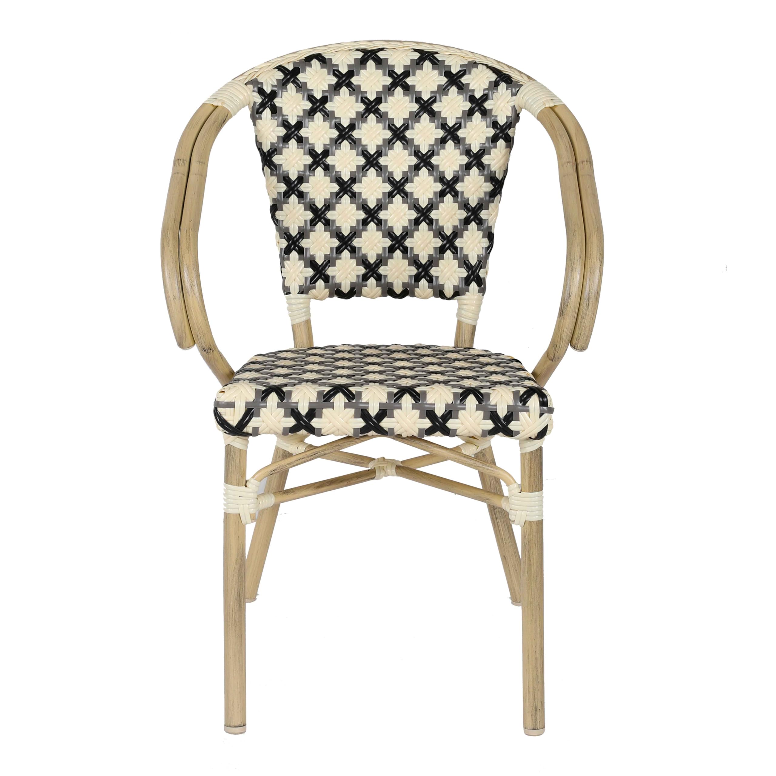 Oviala Fauteuil de terrasse bistrot Parisien en Aluminium et rotin Noir