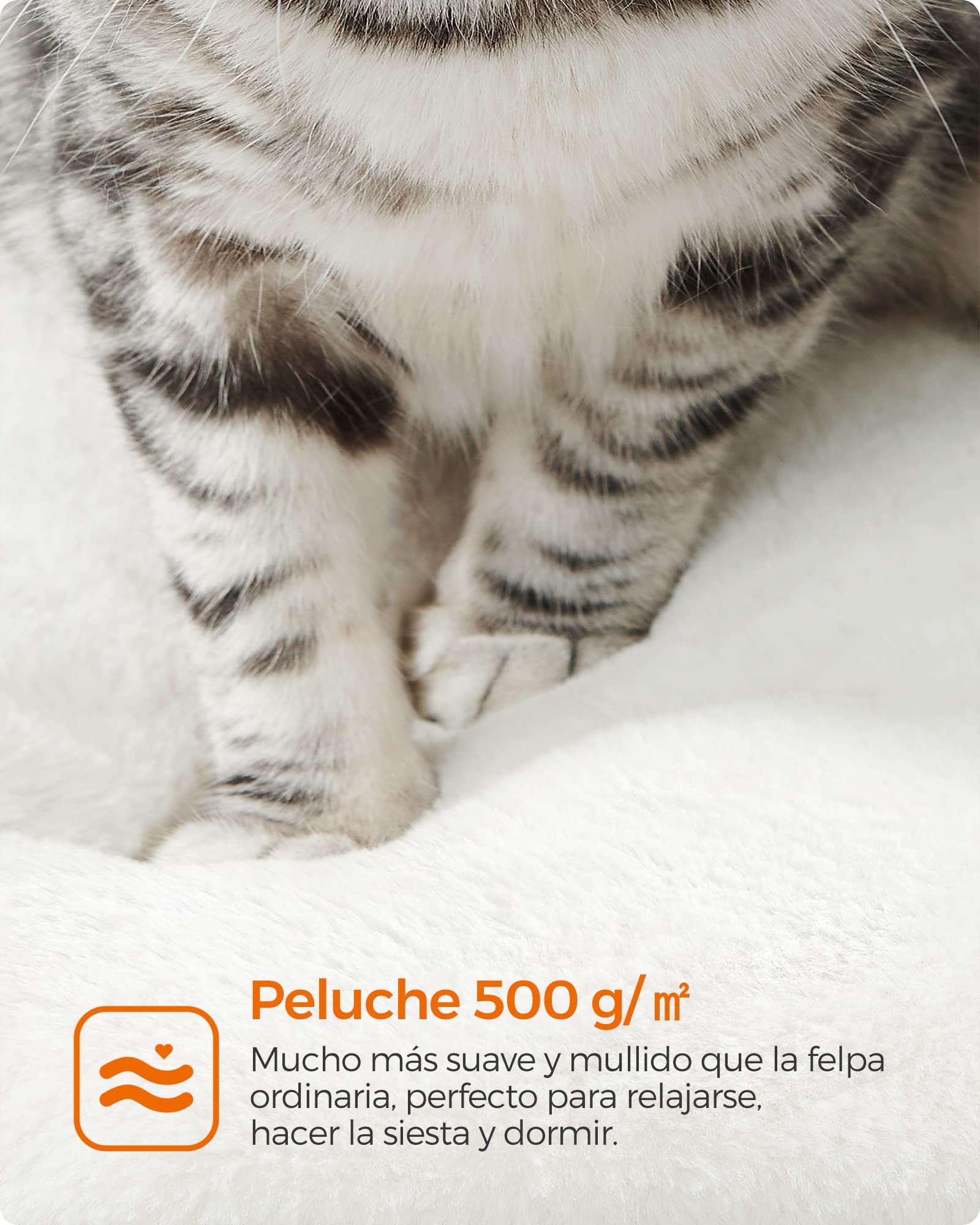 Feandrea Árbol de Gatos, Tablero de aglomerado de 86 cm de Altura, con Poste de Sisal, Plataforma, Cubierta de Piel Sintética Lavable, Greige Melange PCT070G01