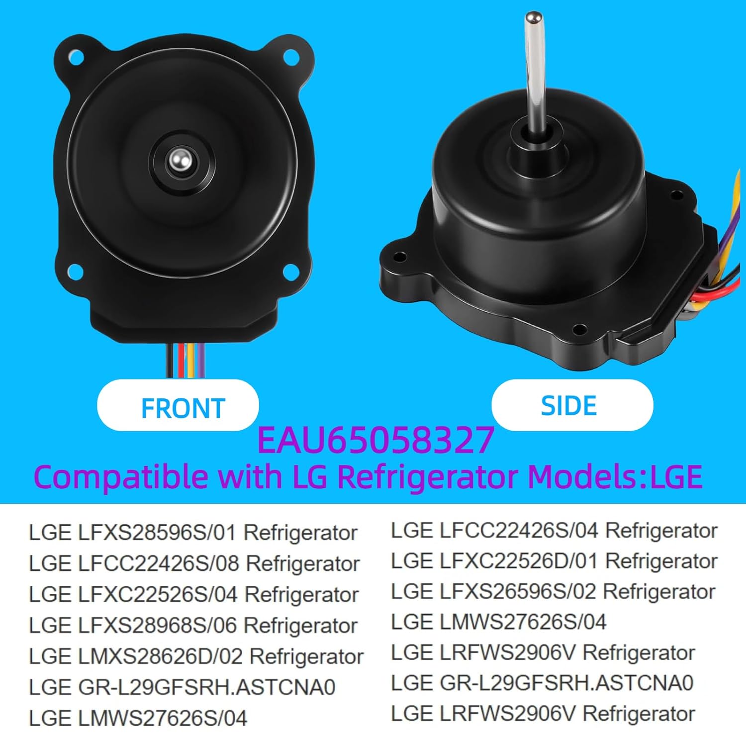 EAU65058327 EAU65058326 Refrigerator Evaporator Fan Motor Assembly,for LG Refrigerator Condenser DC Fan Motor Replacement,Compatible with LG Refrigerator Models LGE LFXS28596S/01 LGE LFCC22426S/04