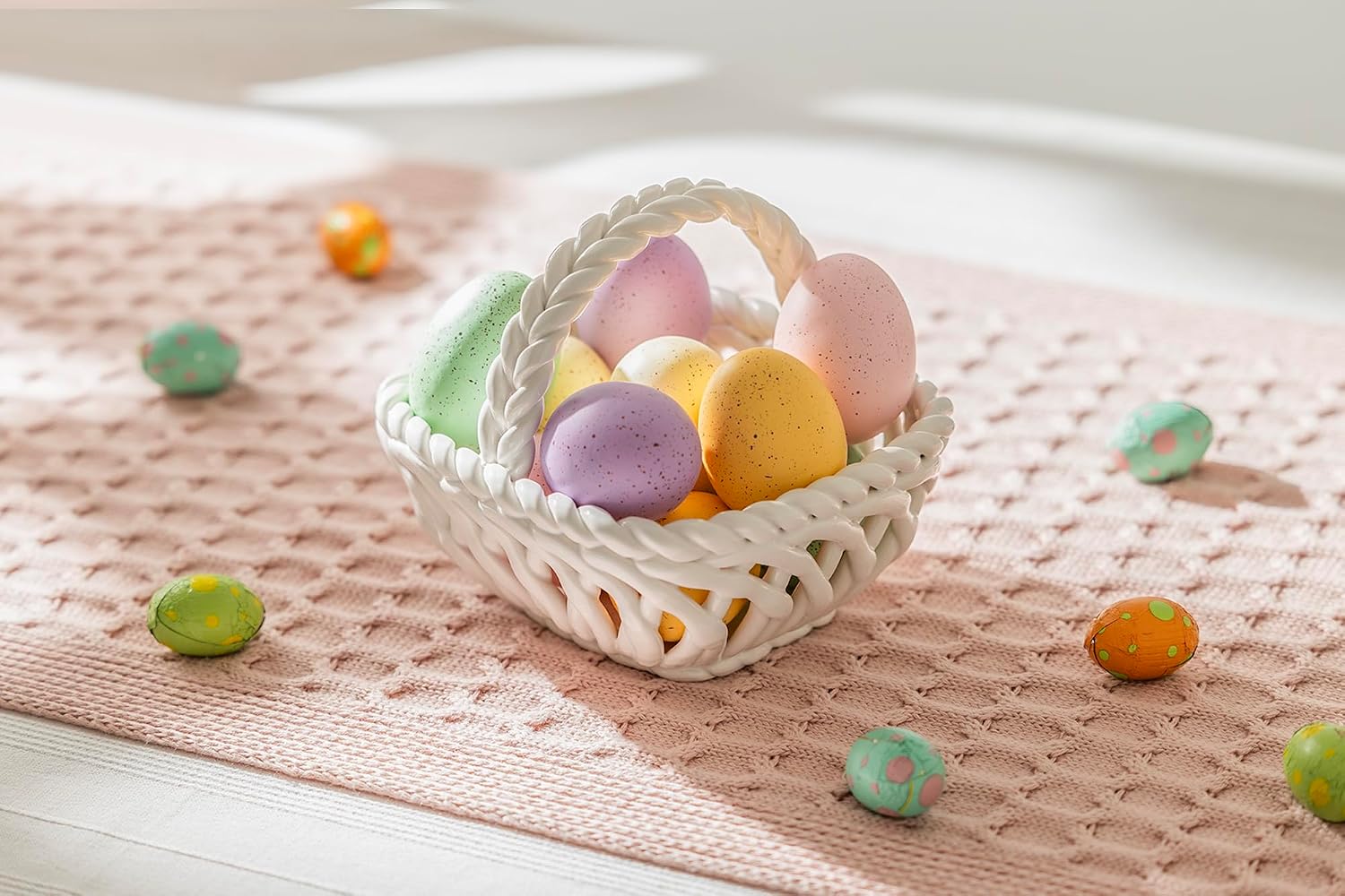 Hand Woven Fine Porcelain Easter Small Basket White, Regular