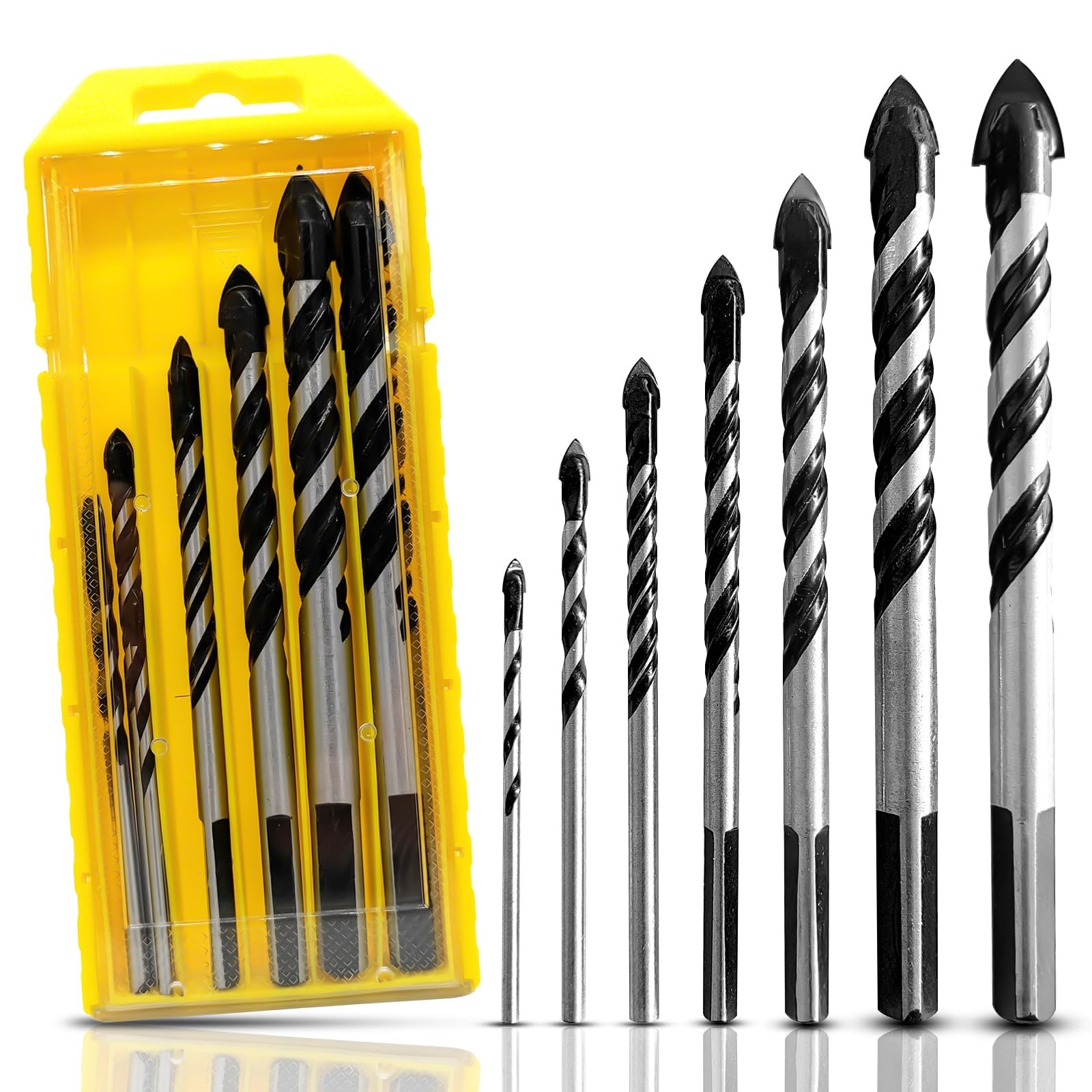 7 Piezas Juego de Brocas con Punta de Carburo de Tungstenot, 3 4 5 6 8 10 12mm, Broca Para Porcelanico Para Azulejos, Porcelana, Cerámica, Hormigón, Ladrillo, Vidrio, Plástico Y Madera