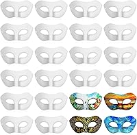 Vista 9 de Leyndo 24 máscaras de papel maché de media cara, máscaras blancas para mascarada, para bricolaje, Mardi Gras, Halloween, fiesta de cosplay