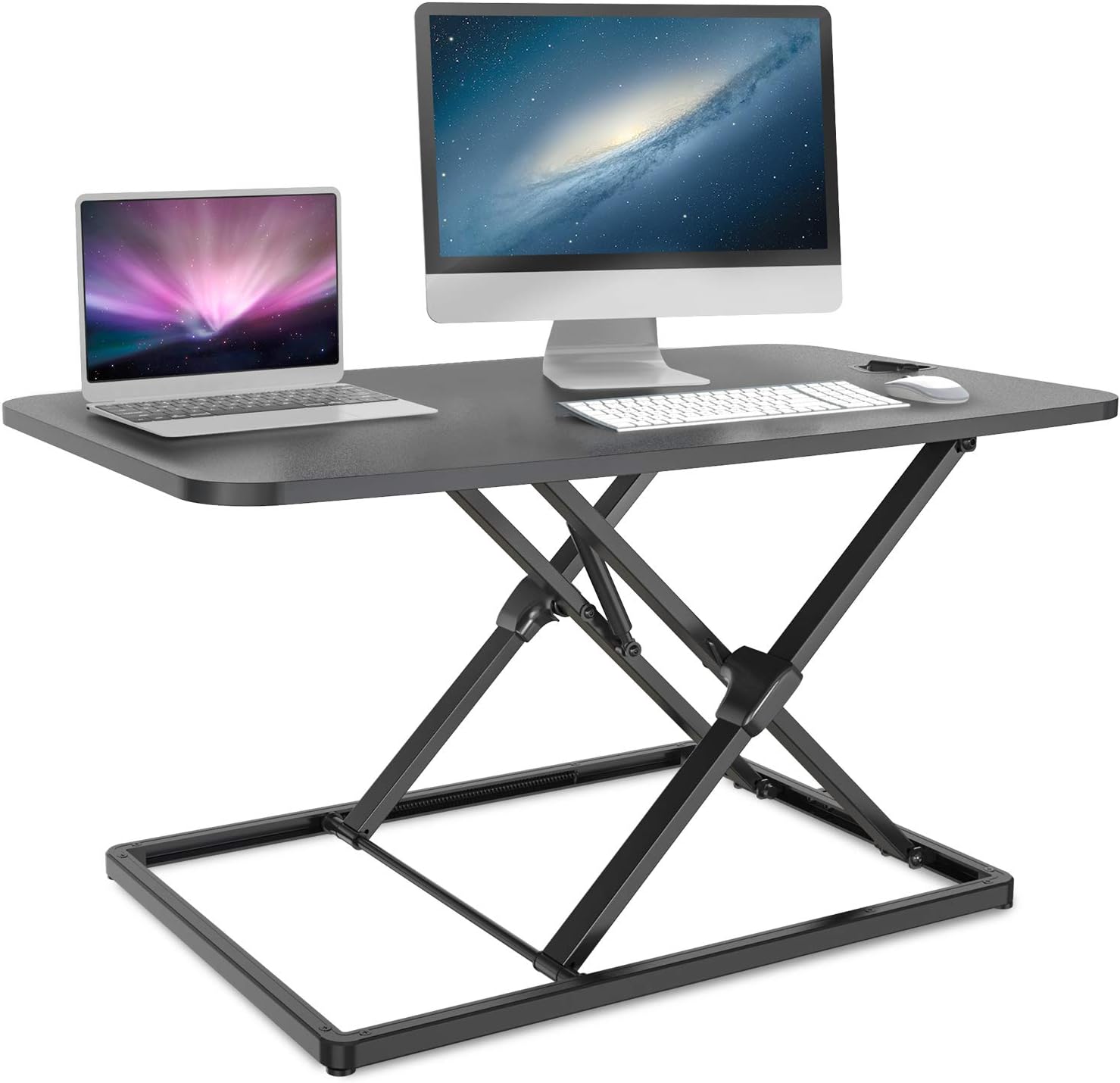Ohuhu Standing Desk Converter, 31.3" Height Adjustable Stand up Desk Converter Gas Spring Desk Riser, Sit to Stand Tabletop Desk Workstation, Perfect for Laptop & Computer Home and Office, Black