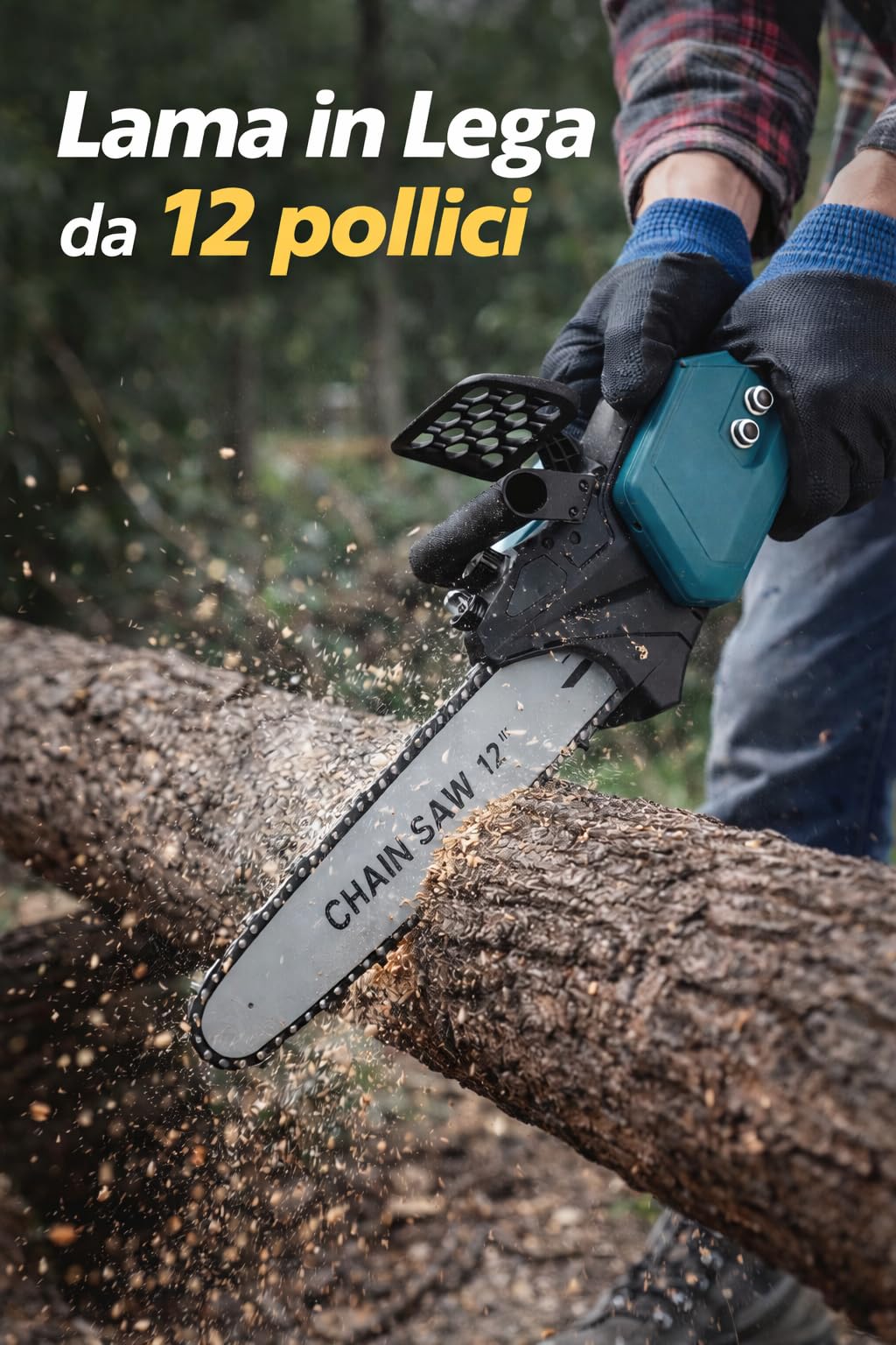 Motosega a Batteria 12 Pollici, 400W Motosega Elettrica, GARANZIA 2 ANNI, Sistema Oliatore, Motore Brushless, 2x1500mAh Batterie, 2 Batterie da 108V, Barra da 30CM, Potatura e Taglio del Legno