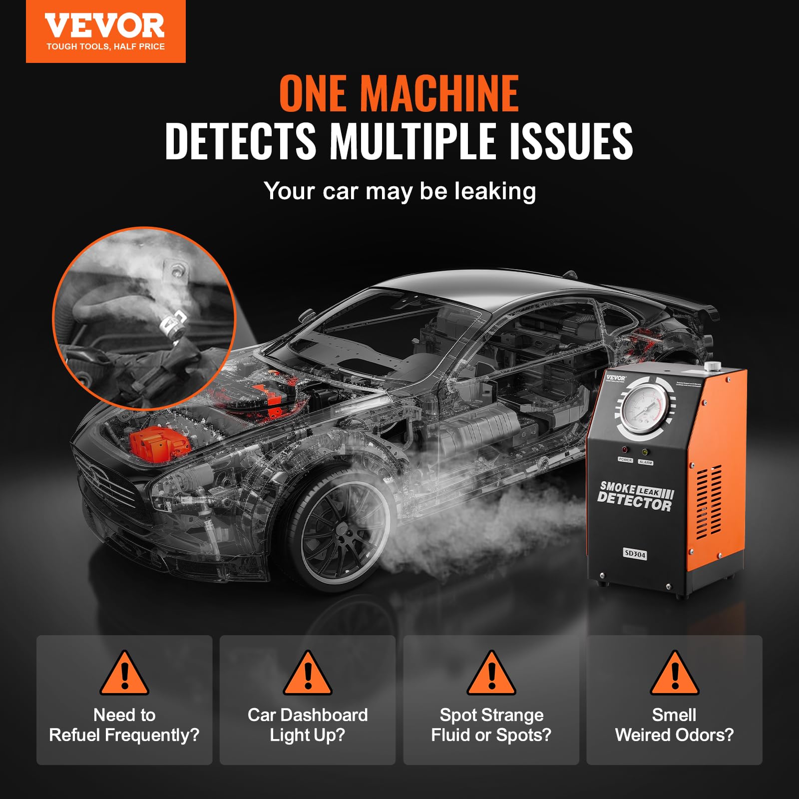 VEVOR Máquina Detectora de Fugas de Humo para Automóvil de 8 L/min, Modo de Humo en Modo Aire, Detector de Fugas, Dispositivo de Diagnóstico de Fugas -20 °C a 75 °C, 154 x 173 x 290 mm, 19-23 PSI