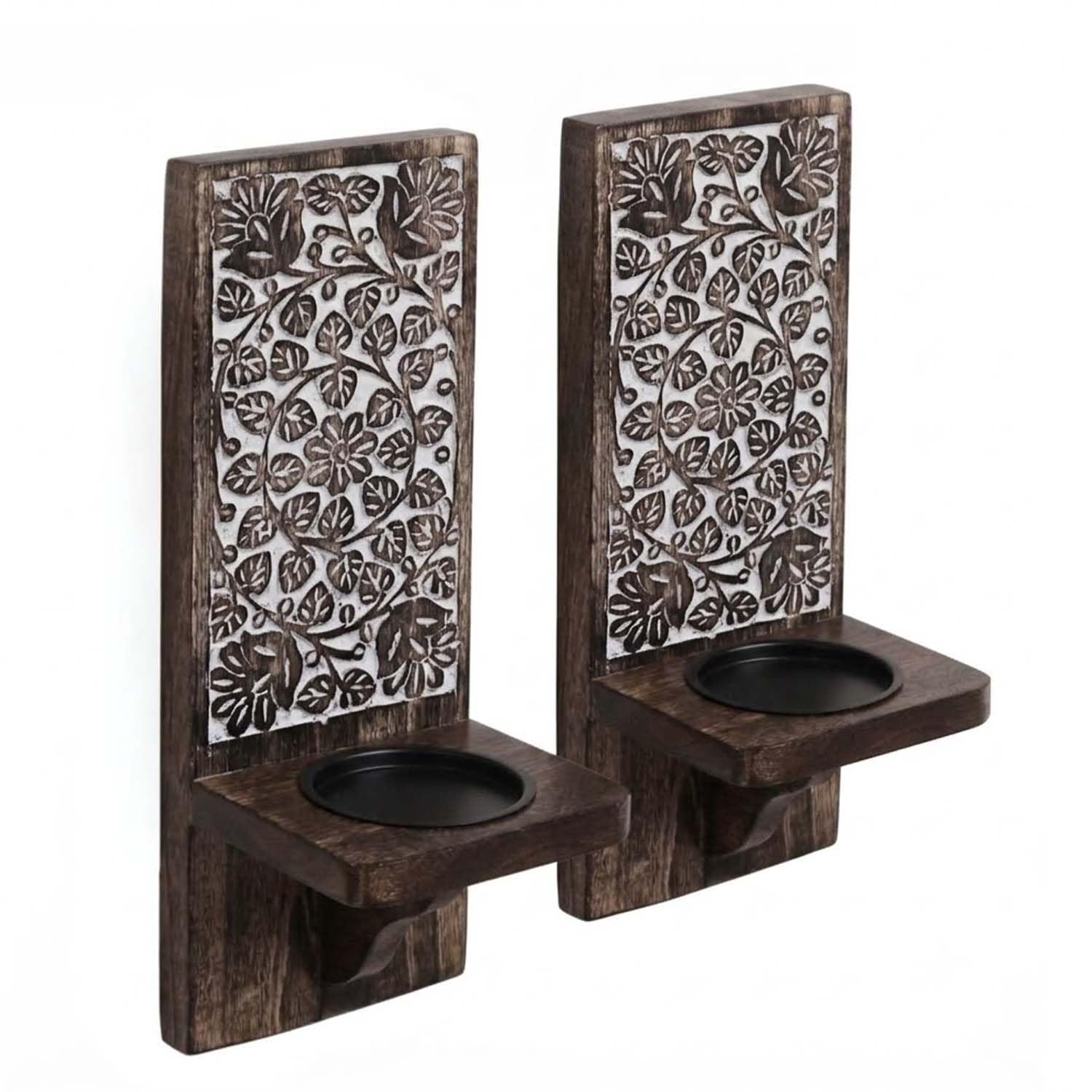 Wall Mount Rustic Candle Sconces, Set of 2, Wooden Floating Shelf Pillar Candle Holders, 16 Inch, Antique, Farmhouse Style, for Living Room and Bedroom