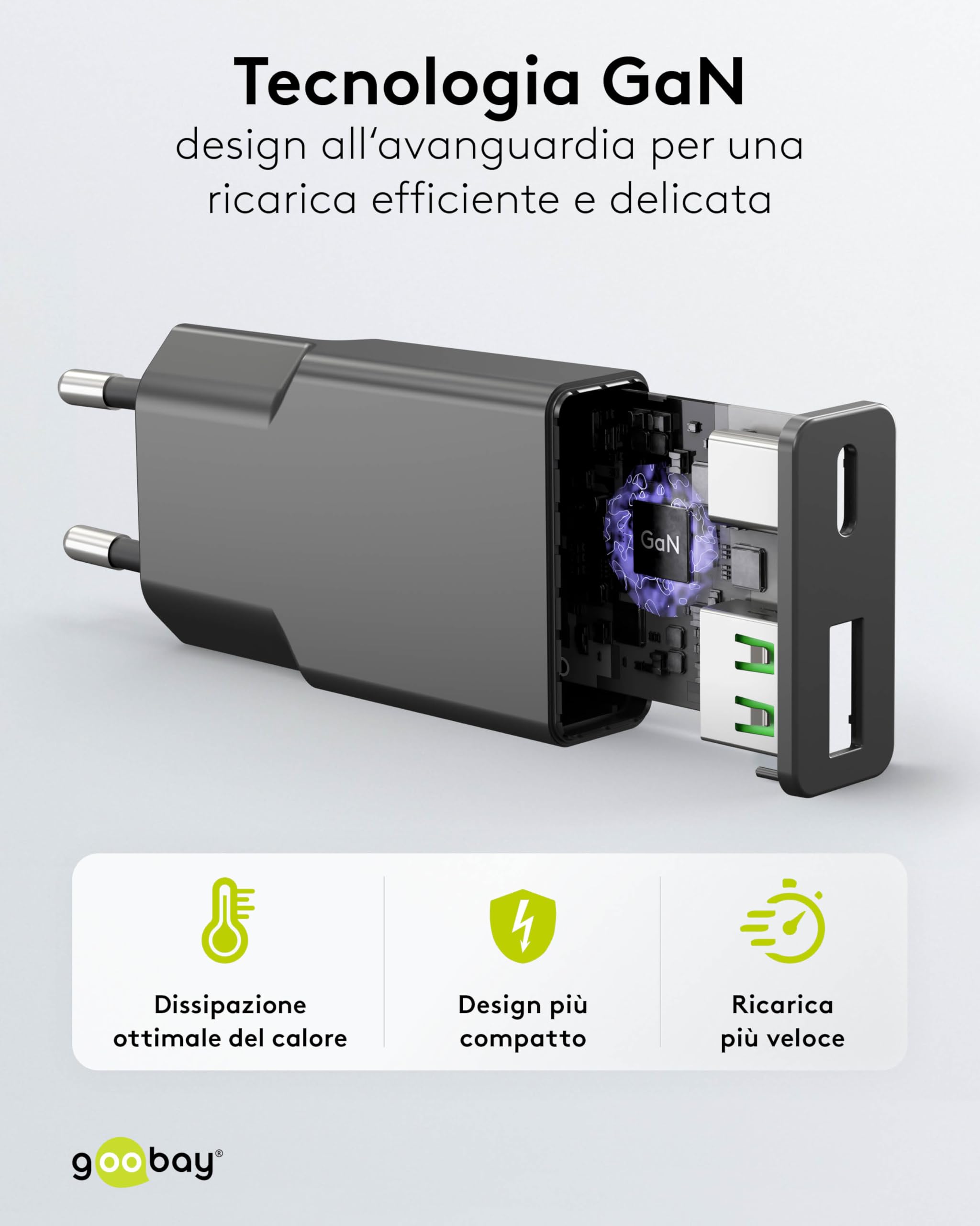 goobay Caricatore USB C GaN da 30W, adattatore di alimentazione super sottile con Power Delivery, per MacBook Air, iPhone, Samsung Galaxy, iPad Pro, Pixel - nero - 75737
