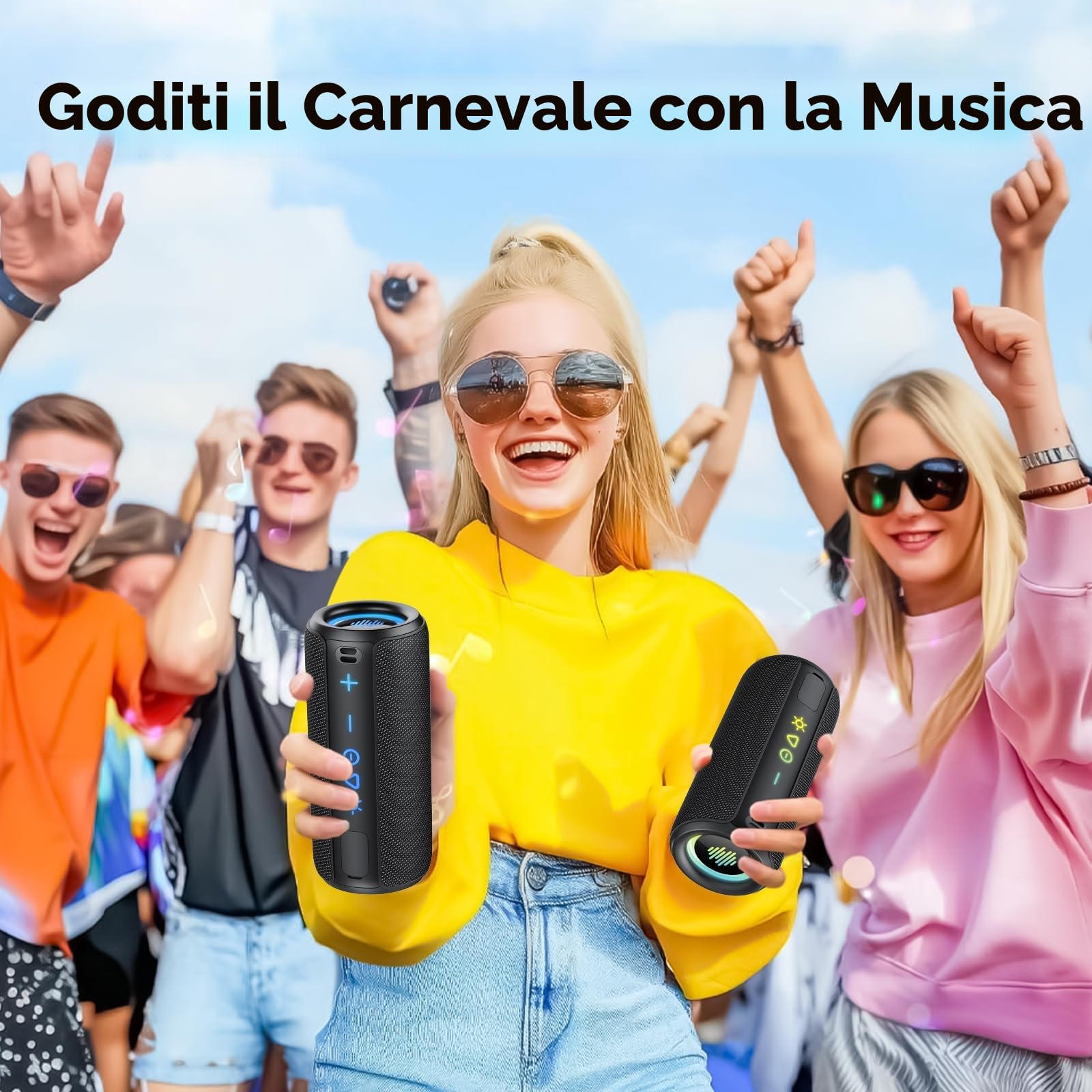 Cassa Bluetooth Portatile Potente, 25W Altoparlante Bluetooth 5.4 con 2 Modalità EQ, IPX7, TWS, 24H di Autonomia Speaker Bluetooth, 8 Modalità RGB, Cinghia da Trekking, Compatibile con PC, AUX, TF