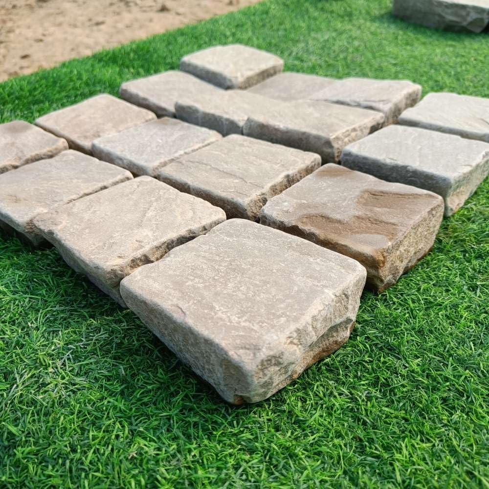 Stonewise Green Raj Tumbled Sandstone 100X100mm – Pack Of 150 – Aged Natural Stone For Pathways, Garden Borders & Rustic Landscaping Features