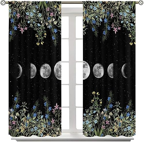 Miniatura 90 de Retro 70s Floral Blackout Window Curtains, Watercolor Flower Plant Rustic Modern Style Pattern Window Drapes, for Bedroom Living Room 42x45in 2