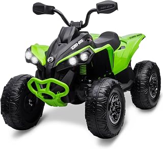 12V Kids ATV, 4 Wheeler Ride on Toy Car Bombardier Licensed BRP Can-am, Quad Electric Vehicles with Remote Control, LED Lights, Spring Suspension, Treaded Tires, Music, USB & AUX, Green