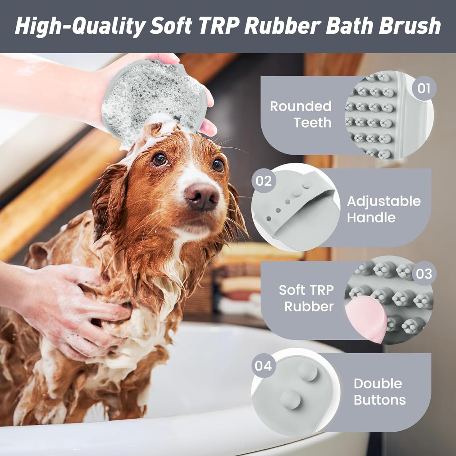 Kit de Bain pour Chien 4-en-1 – Ensemble de Toilettage avec Serviette de Séchage, Gants de Lavage, Peigne en Métal, Brosse de Massage – Accessoires de Toilette Idéal pour Animaux (4-Gris)