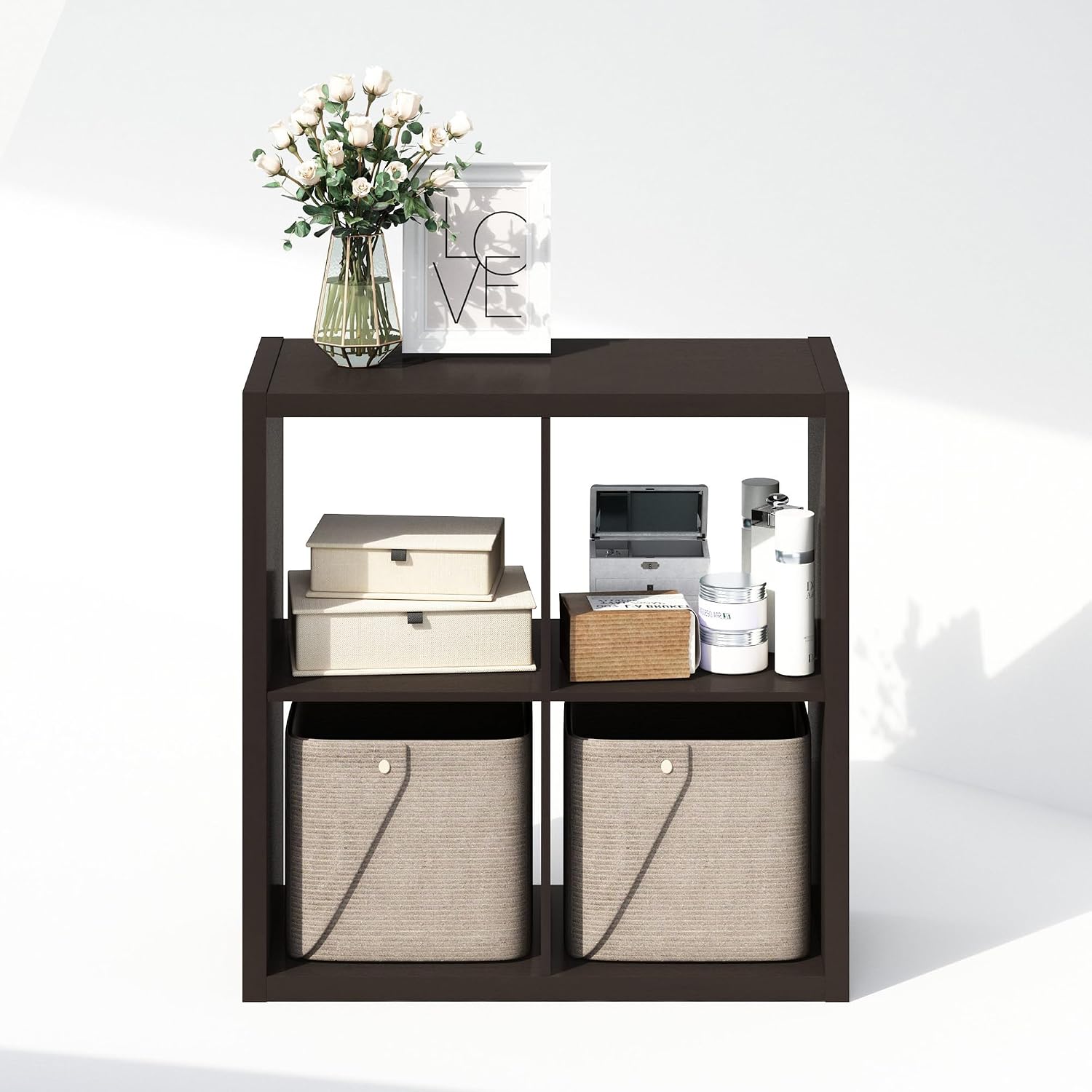 Furinno Cubic Closet Organizers and Storage, 4-Cube Closet Organizer, Open Shelf Closet Storage, Extra Thick Frame for Wardrobe, Bedroom, Living Room, Dark Oak