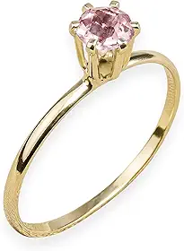 Anel Solitário Feminino Banhado a Ouro 18k, Pedra Rosa Bebê, Design Clássico Elegante (20)