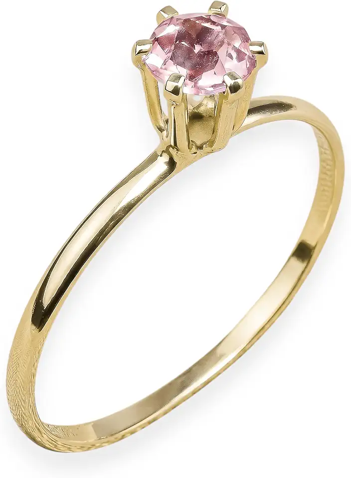 Anel Solitário Feminino Banhado a Ouro 18k, Pedra Rosa Bebê, Design Clássico Elegante (20)