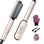 Hair Straightener Brush, TYMO Ring Hair Straightener Comb Straightening Brush for Women with 5 Temps 20s Fast Heating & Dual Voltage, Gold