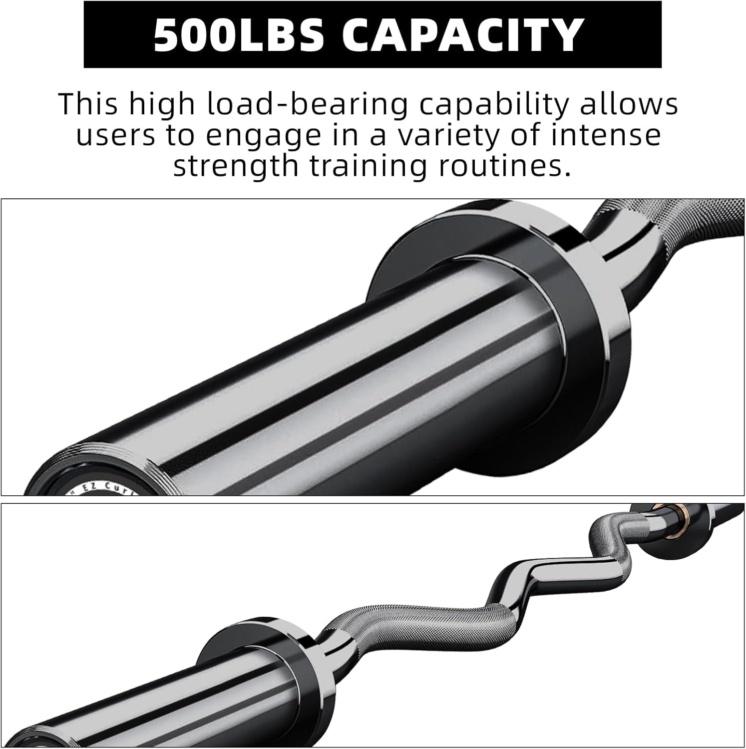 4ft Olympic Barbell & EZ Curl Bar, 500 lb Capacity, Knurled Grip for Weightlifting, Squats, Deadlifts, Hip Thrusts, Biceps - Home Gym Strength Training Bars Fits 2" Plates with 2 Spring Collars