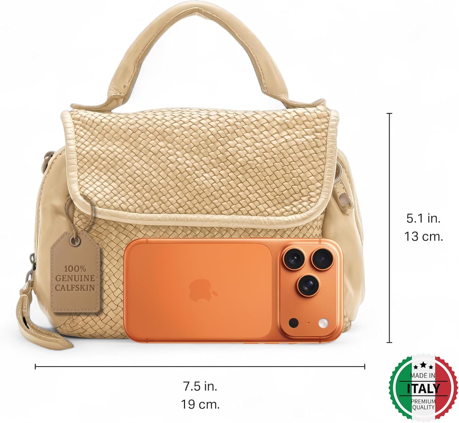 Italian Top Handle Genuine Leather Small Crossbody Bag for Women - Handcrafted Calfskin Italian Leather Purses