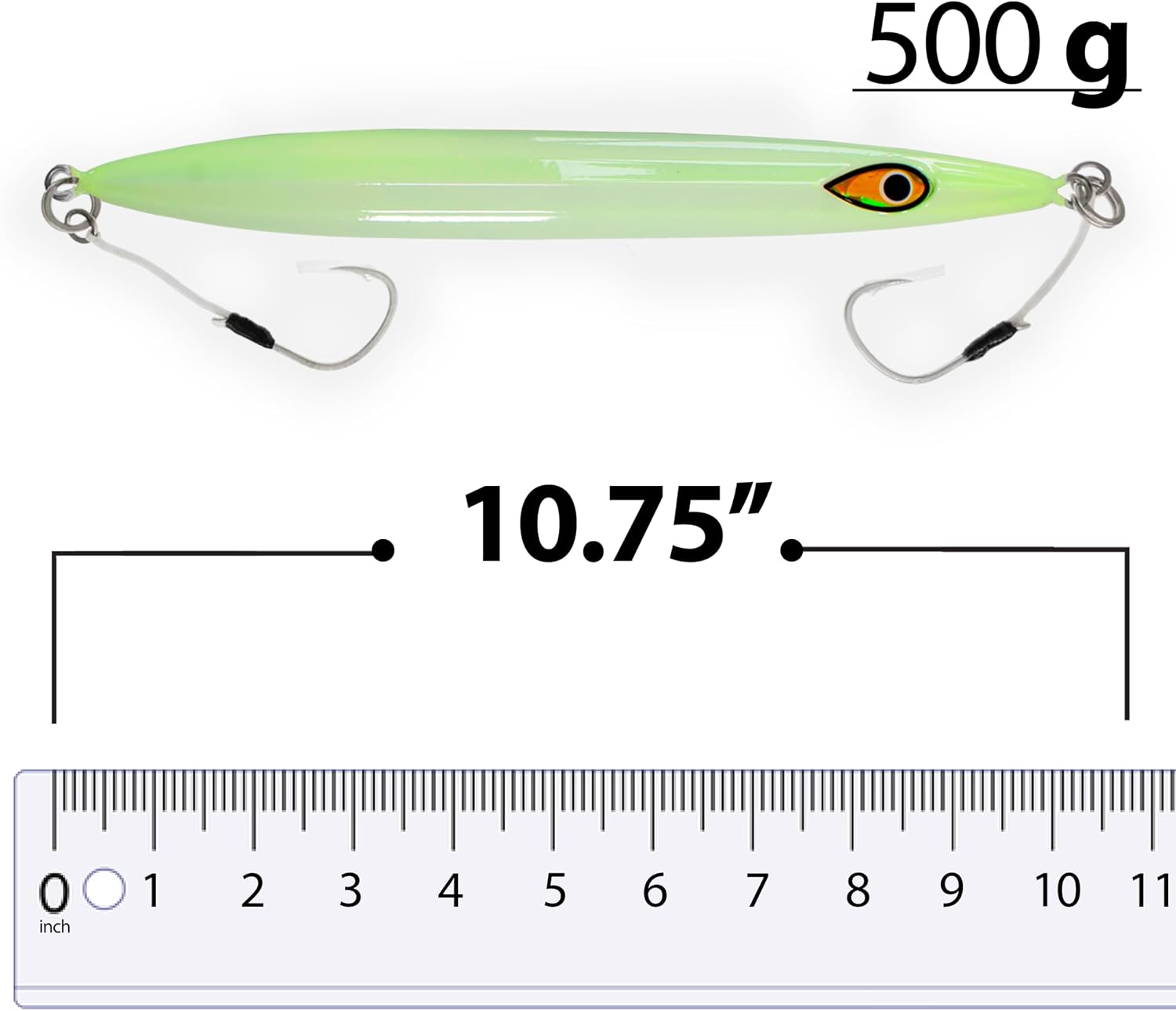 Sanhu Slow Falling Knife Jigs 500g, 3 Pcs, All Glow Metal Finish,for Saltwater Vertical Jigging, High-Visibility Glow Coating, Ideal for Tuna, Grouper, and Deep Sea Gamefish