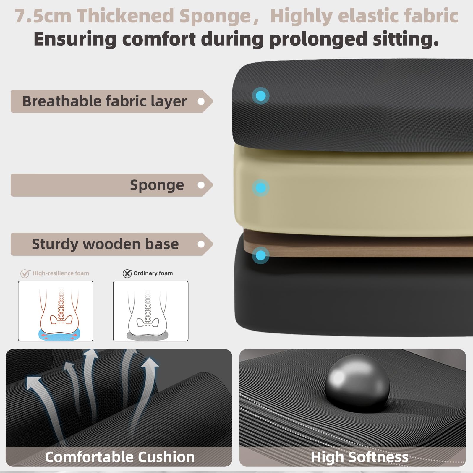 Chaise de Bureau, Chaise Ergonomique en Résille avec Soutien Lombaire et Appui-Tête Réglable, Coussin D'Assise Généreux, Adaptée au Bureau et à La Maison