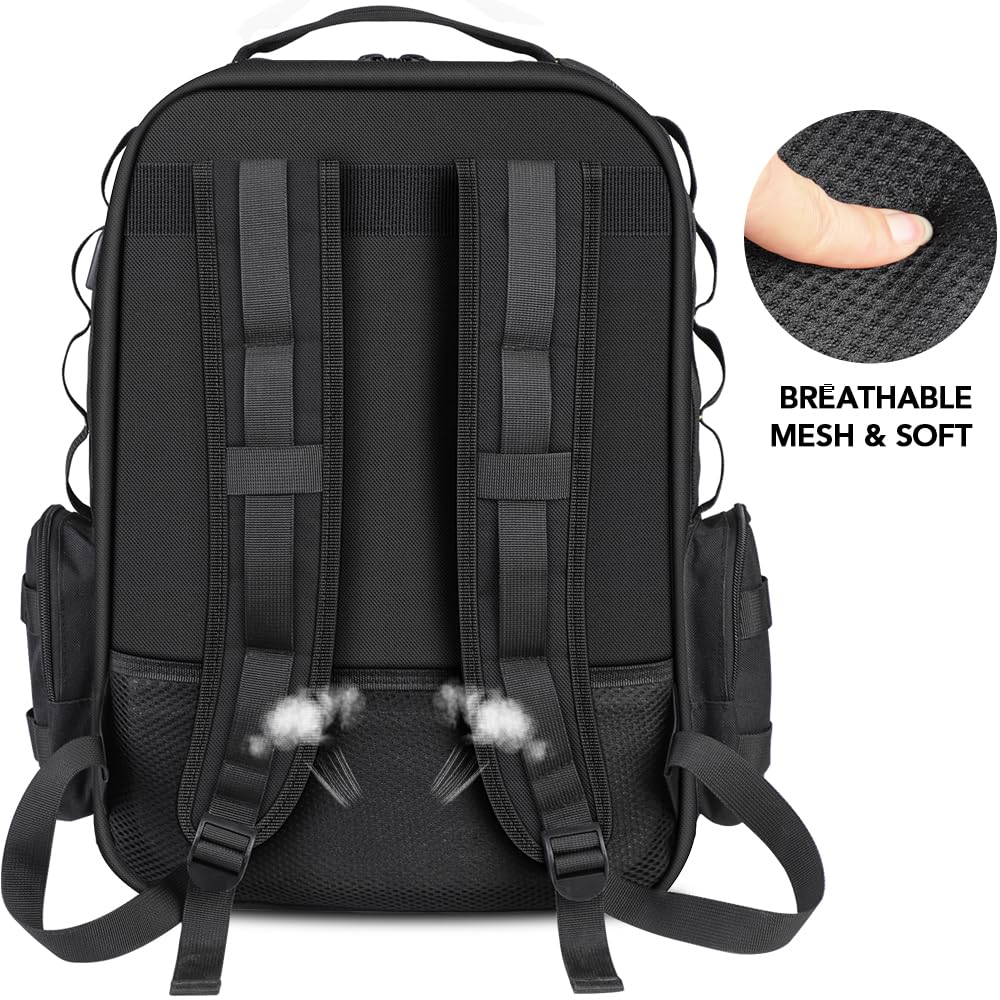 AIRAJ Mochila de Herramientas 46x40x18 cm, Intensivo con 23 Bolsillos, Mochila para Herramientas Diseño de Apertura Total para Electricistas y Construcción (Incluye Doble Bolsa para Piezas)