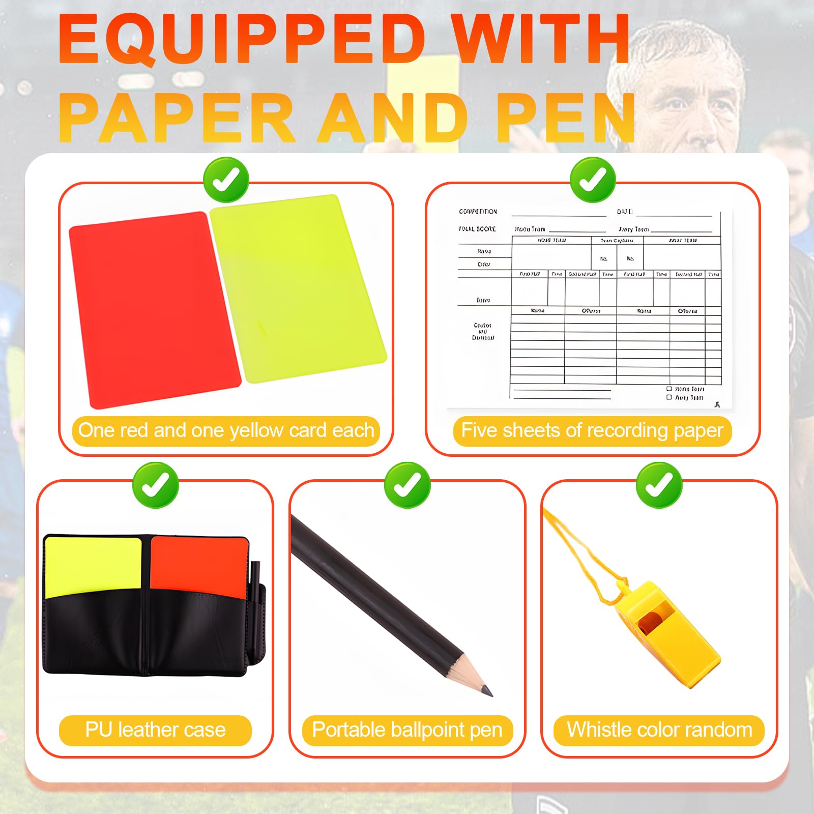 Kit de Tarjetas de Árbitro para Fútbol, Tarjeta de Árbitro Roja Amarilla Kit, Silbato de Árbitro, Hojas de Resultados y Lápiz para Fútbol y Partidos de Baloncesto
