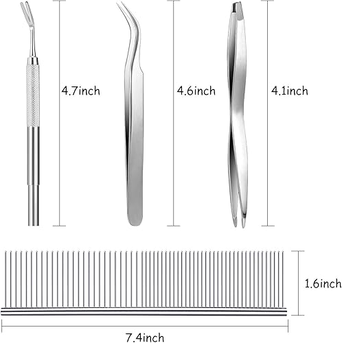 Miniatura 10 de Kit de herramientas de eliminación de garrapatas, incluye 3 removedores de plástico, 3 pinzas de acero inoxidable con peine para perros y gatos