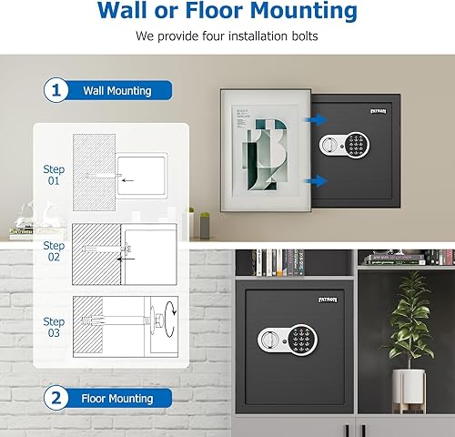Miniatura 47 de PATRON Pequeña caja fuerte para dinero con código y llaves, mini caja fuerte sólida para niños con teclado digital de seguridad electrónico