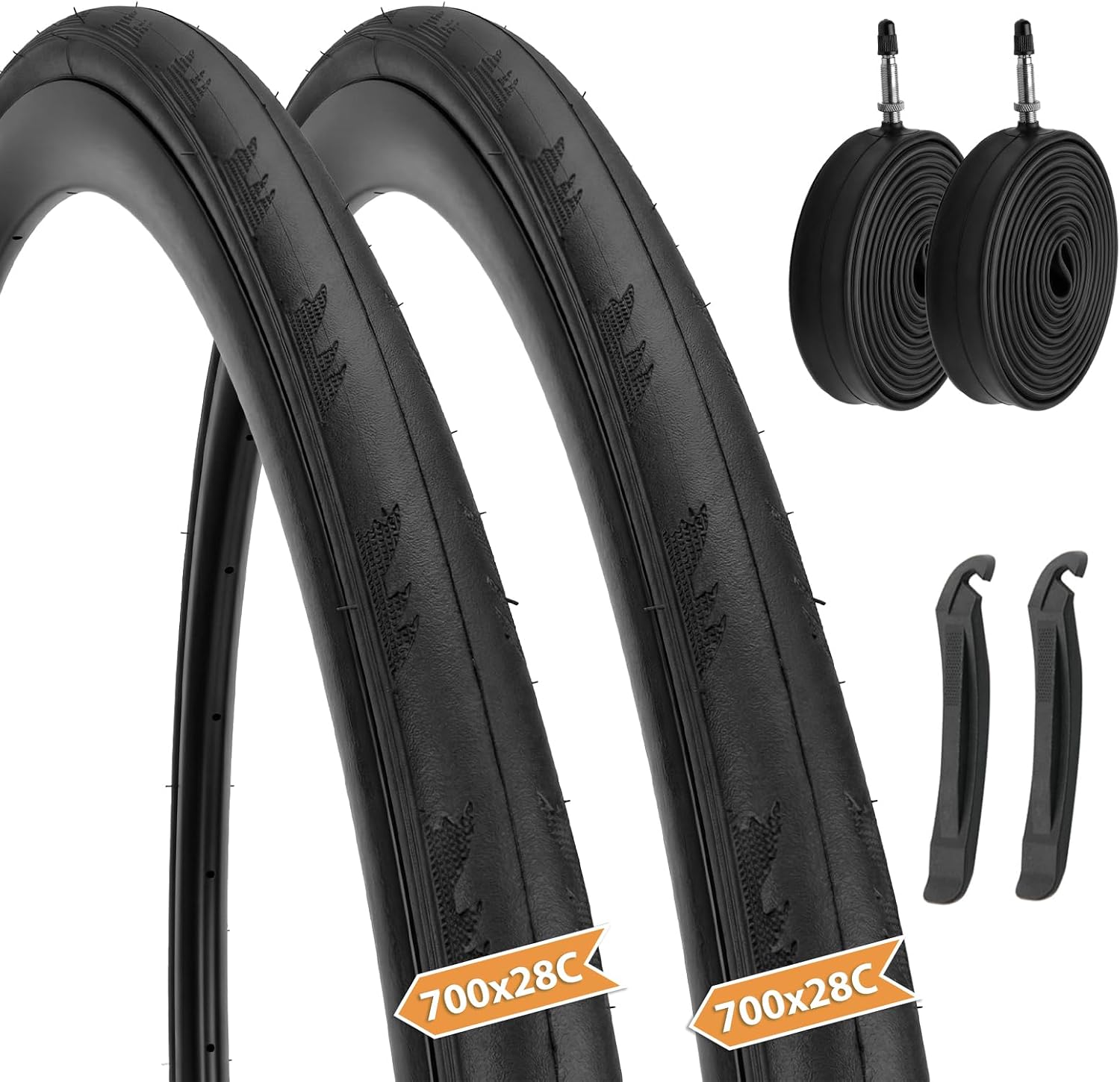 Hycline Road Bike Tires Set, 2-Pack 700x25C/28C Folding Bicycle Tires with Inner Tubes & Tire Levers, Slick High-Pressure Road Cycling Tires for Commuting, Training & Urban Riding