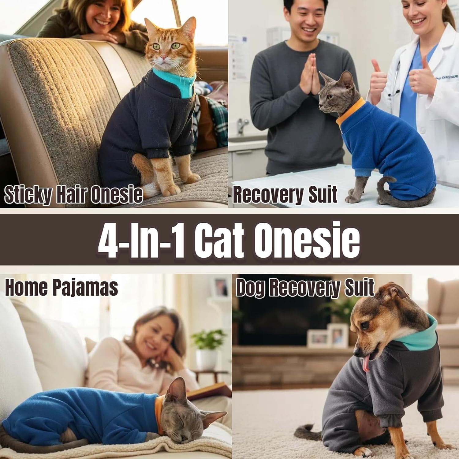 T'CHAQUE Sticky Hair Cat Onesie - Soft Long Sleeve Cat Pajamas, Anti-Shedding,Surgery Recovery Suit, Wound Protection & Preventing Licking, Kitten Sweaters for Male Female, Darkgray-XL