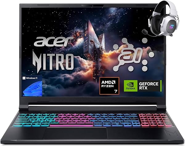 Laptop Gamer AI Acer Nitro V 16S, Ryzen 7 260, GeForce RTX 5060 8GB GDDR7 | Pantalla 16" WUXGA IPS 180Hz, 16GB RAM DDR5, 1TB SSD Gen 4, Win 11 Home, Wi-Fi 6, Teclado Retroiluminado RGB de 4 Zonas, HDMI, con Audífonos