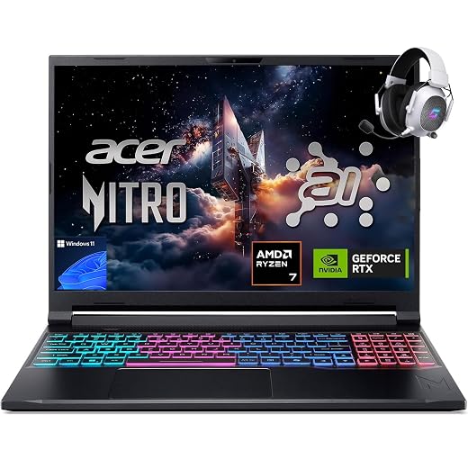 Acer Nitro V 16S AI Gaming Laptop,Ryzen 7 260, GeForce RTX 5060 8GB GDDR7
