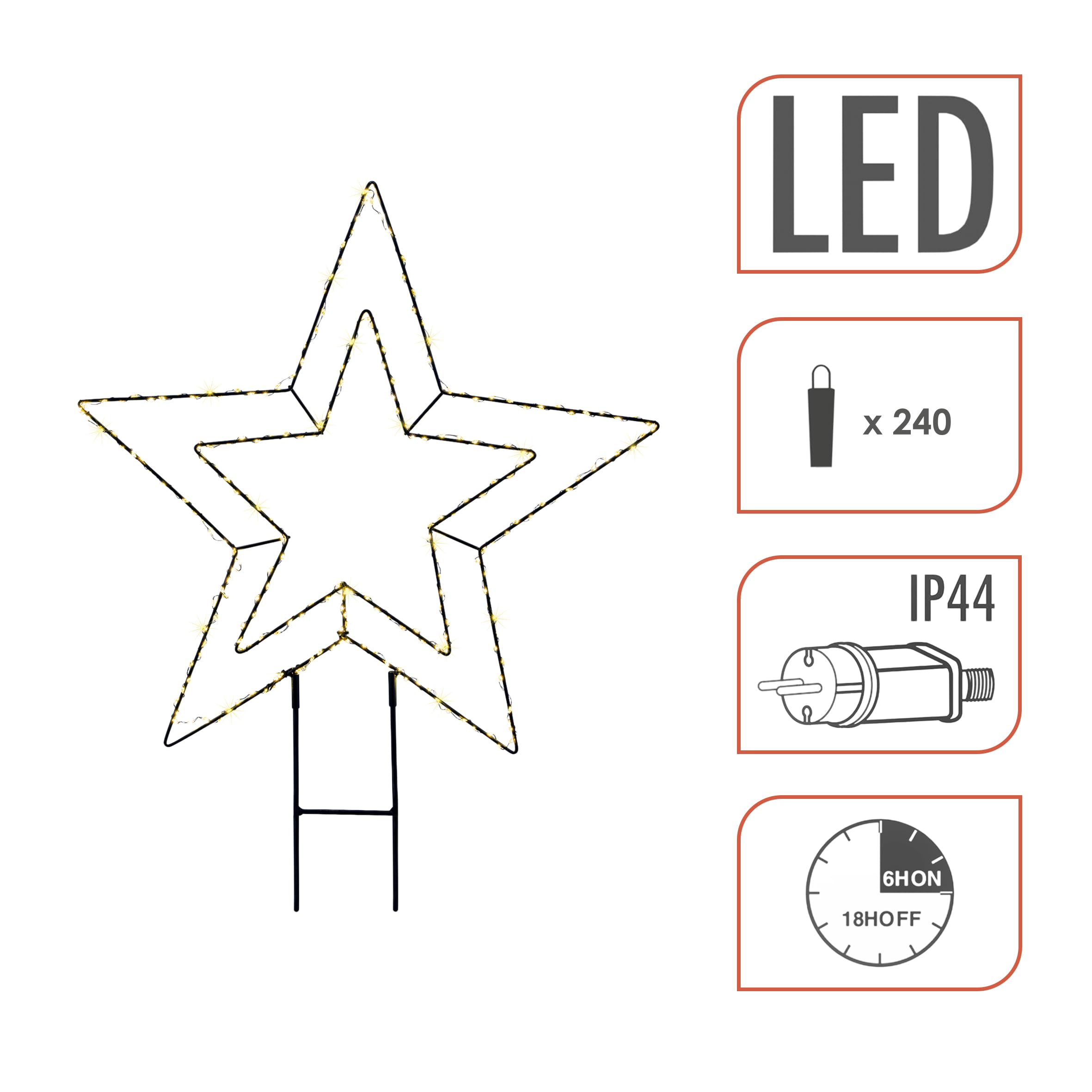 Tuinsteker kerst | PerfectLED | Sterren (180 leds, 100 x 60 cm, Timer
